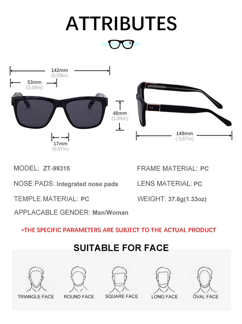  Designer Square Pin-In Temples UV400 Sunglasses for Men & Women 