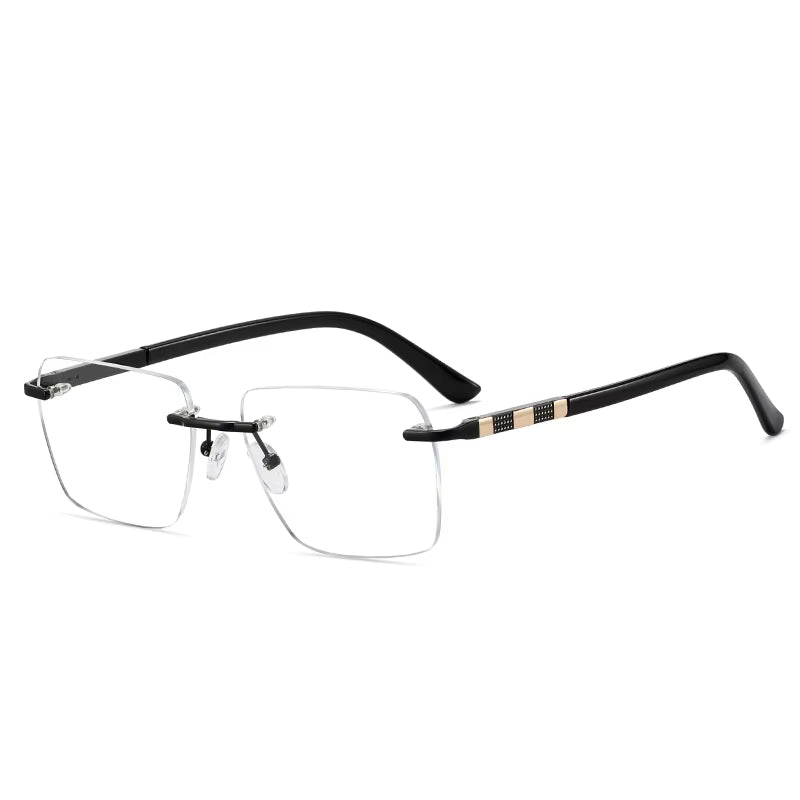 Fashion Square Rimless Spring Hinge Eyeglasses for Men