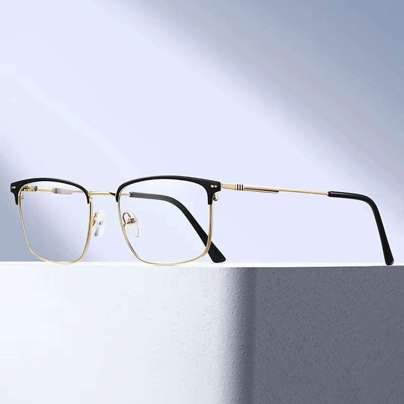 Square Metal Spring Hinge Eyeglasses for Men