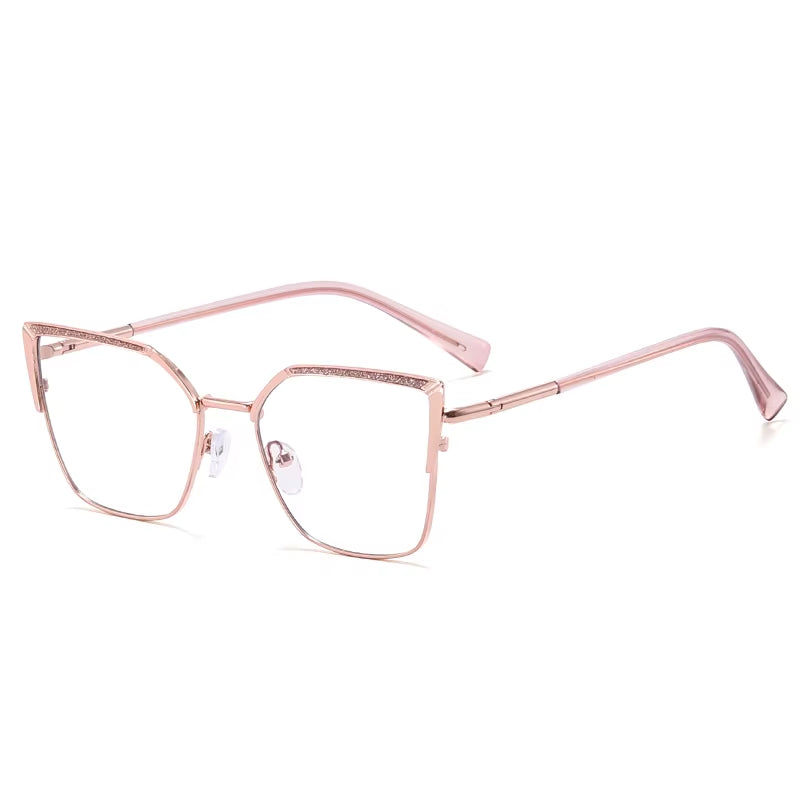 Cat Eye Metal Frame Glitter Eyeglasses for Women 