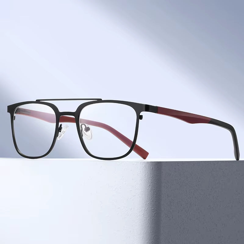 Retro Square Metal Double Bridge Spring Hinge Eyeglasses for Men