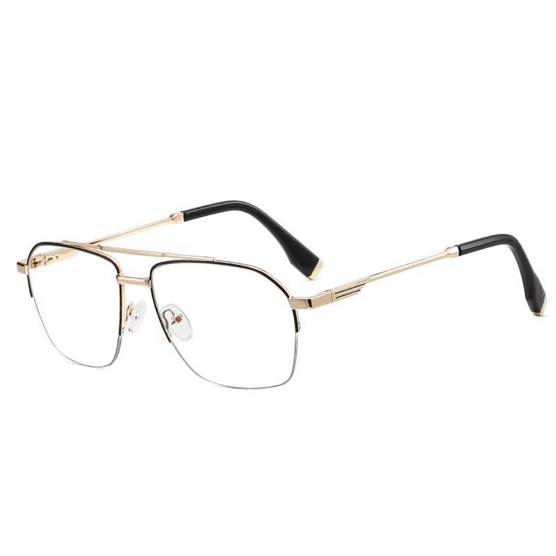  Square Semi-Rimless Double Bridge Spring Hinge  Eyeglasses for Men