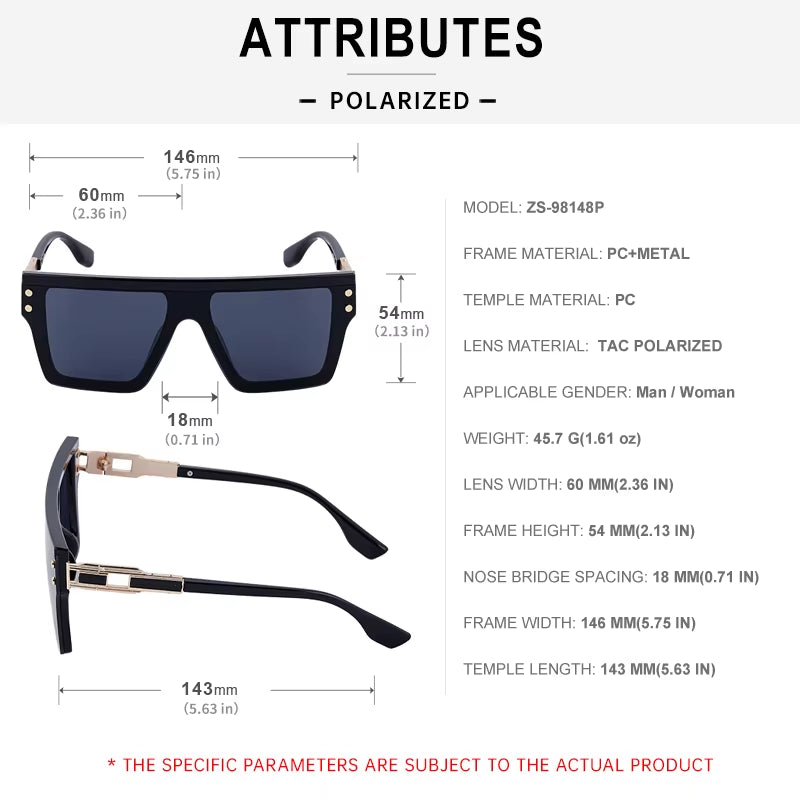 Fashion Oversized One Piece Lens Polarized UV400 Sunglasses for Women & Men