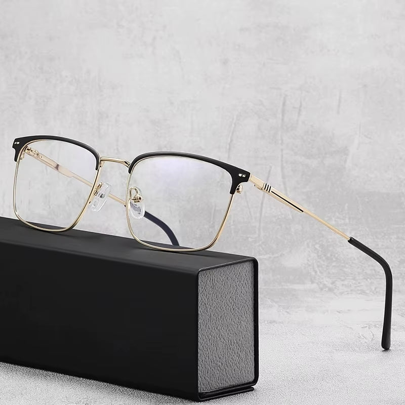 Square Metal Spring Hinge Eyeglasses for Men