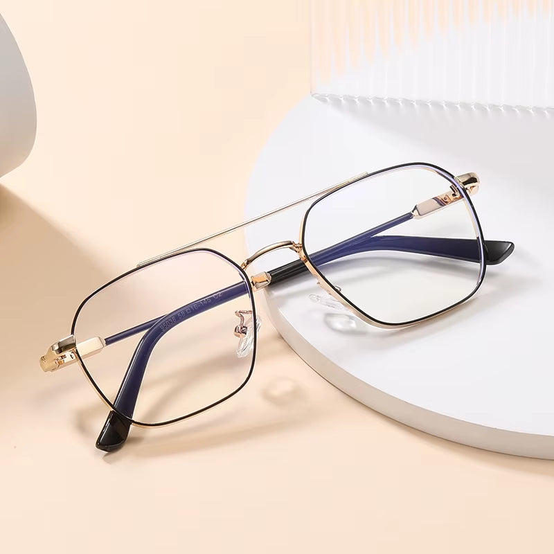 Square Metal Double Bridge  Eyeglasses for Men