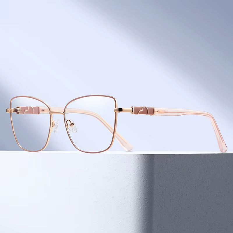 Square Metal Frame Spring Hinge Eyeglasses for Women 