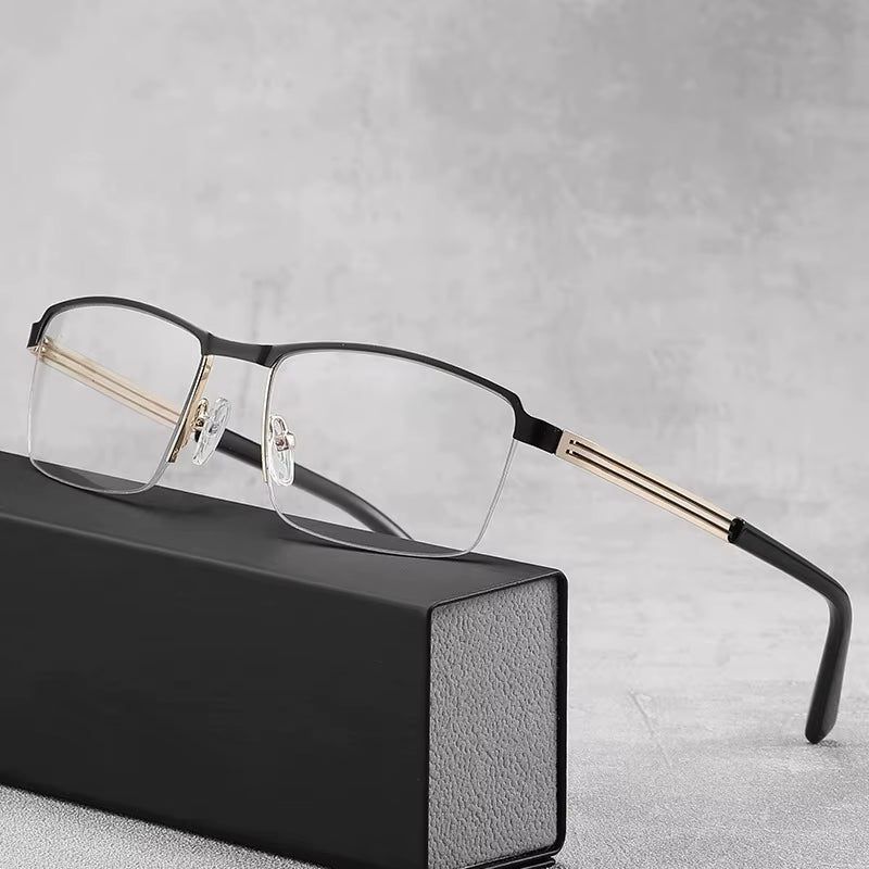 Metal Semi Rimless Rectangle Spring Hinge Eyeglasses for Men