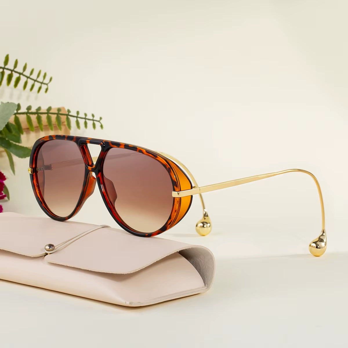  Designer round Oversized Double Bridge UV400 Sunglasses for Women