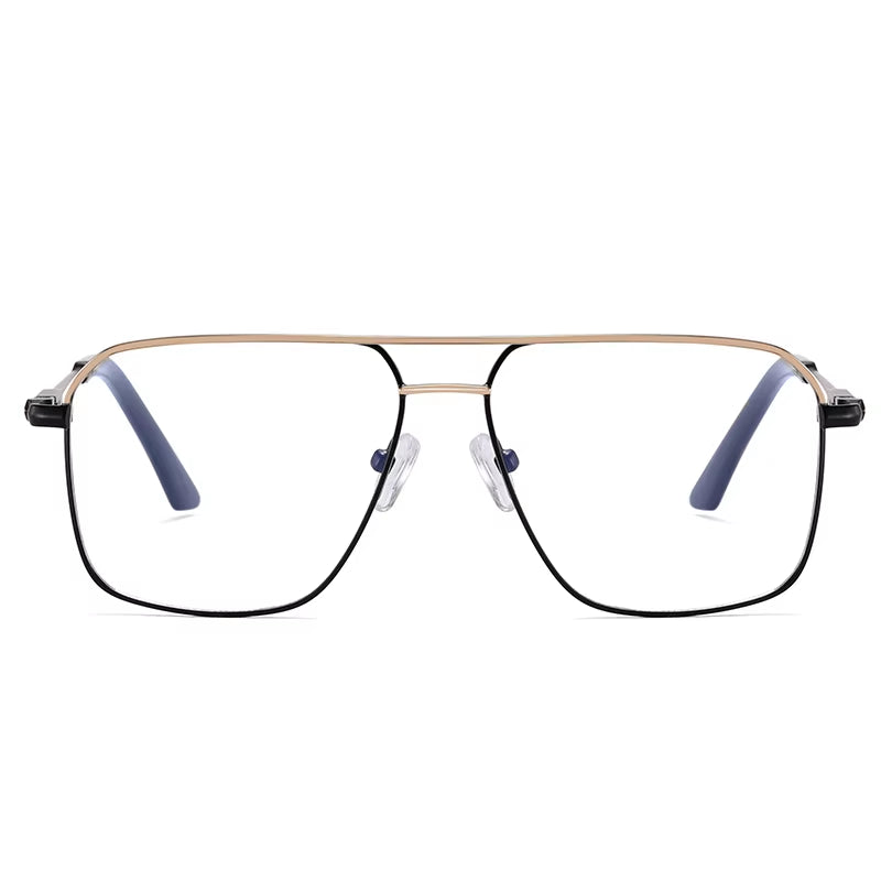  Metal Square Frame Double Bridge Spring Hinge Eyeglasses for Men