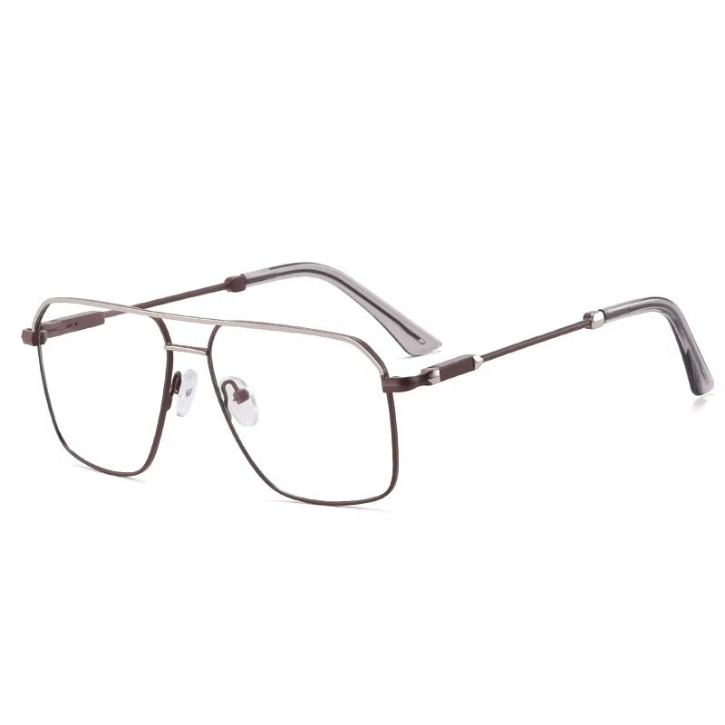  Metal Square Frame Double Bridge Spring Hinge Eyeglasses for Men