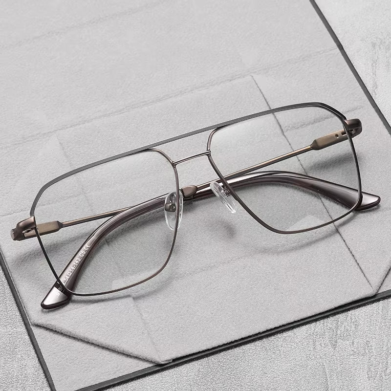  Metal Square Frame Double Bridge Spring Hinge Eyeglasses for Men