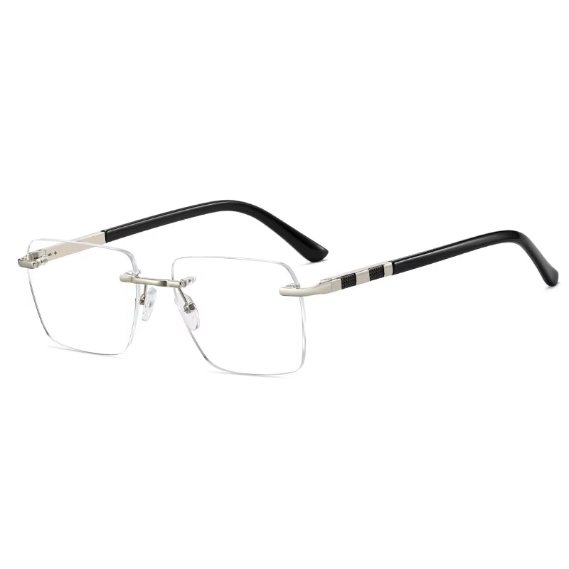 Fashion Square Rimless Spring Hinge Eyeglasses for Men