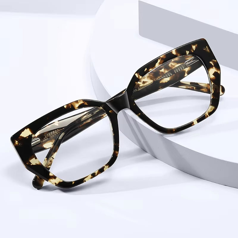 Fashion Cat Eye Acetate CP Arms Spring Hinge Eyeglasses for Women