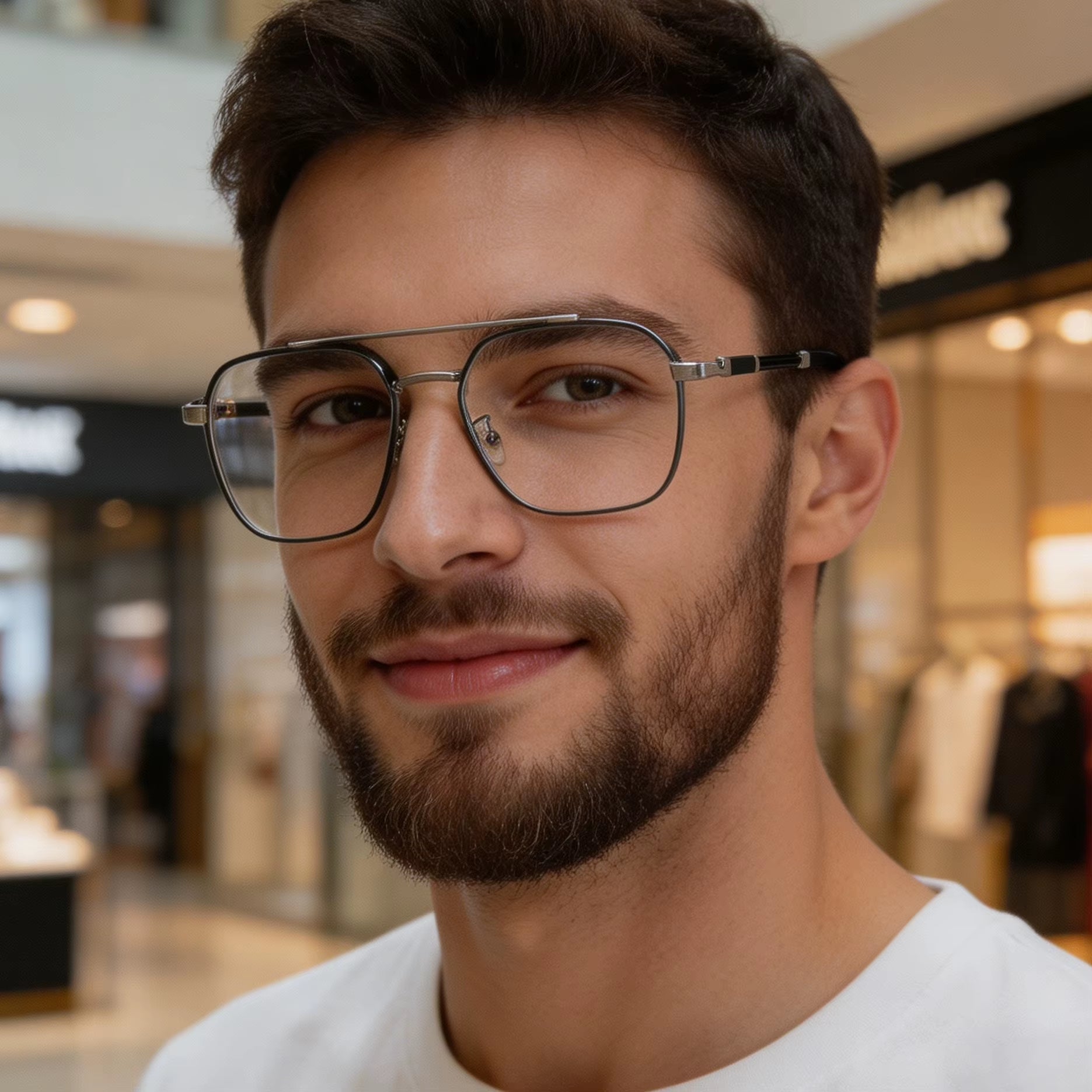 Square Metal Double Bridge  Eyeglasses for Men