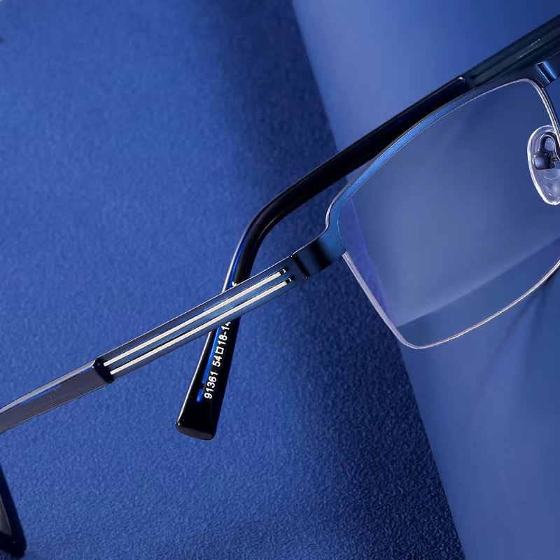 Metal Semi Rimless Rectangle Spring Hinge Eyeglasses for Men