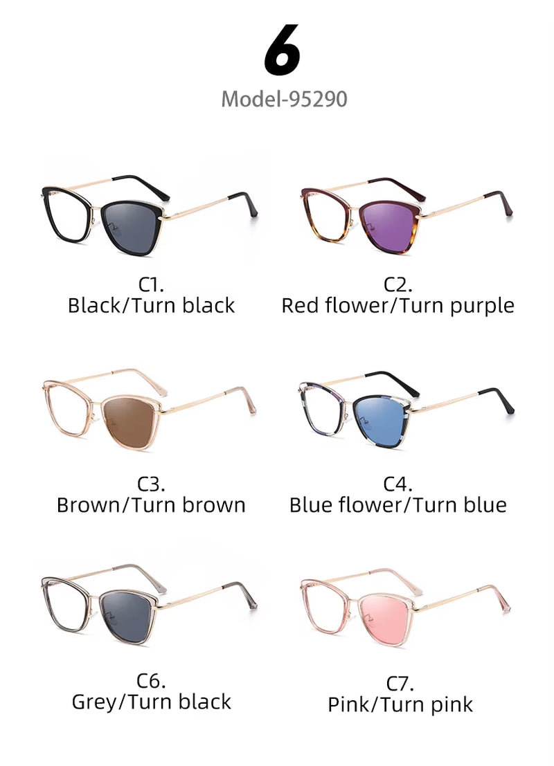 Photochromic Cat Eye TR90 Metal Eyeglasses for Women
