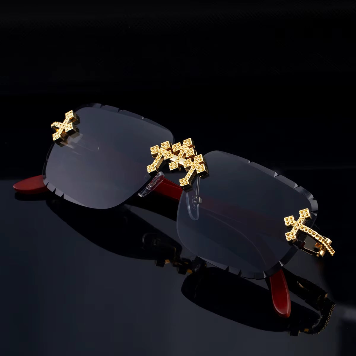  Designer Rectangle Rimless Wood Grain Colors Arms UV400 Sunglasses for Women & Men