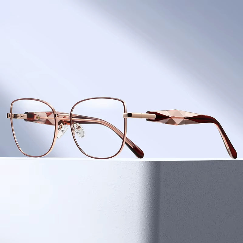 Square Metal Frame CP Pin-In Spring Hinge Eyeglasses for Women