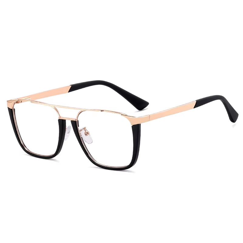  Square Metal Double Bridge Spring Hinge Eyeglasses for Men