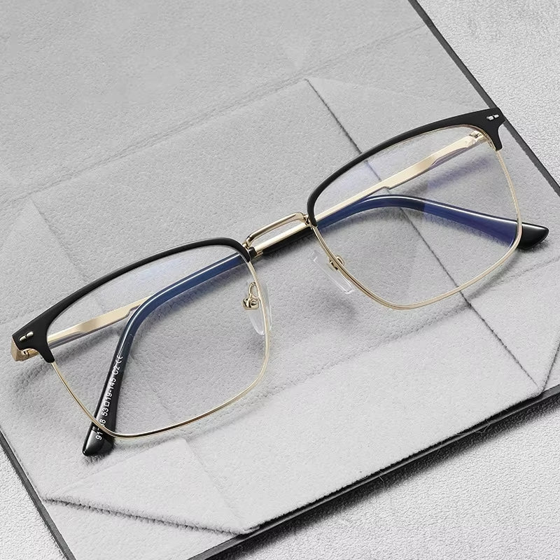 Square Metal Spring Hinge Eyeglasses for Men