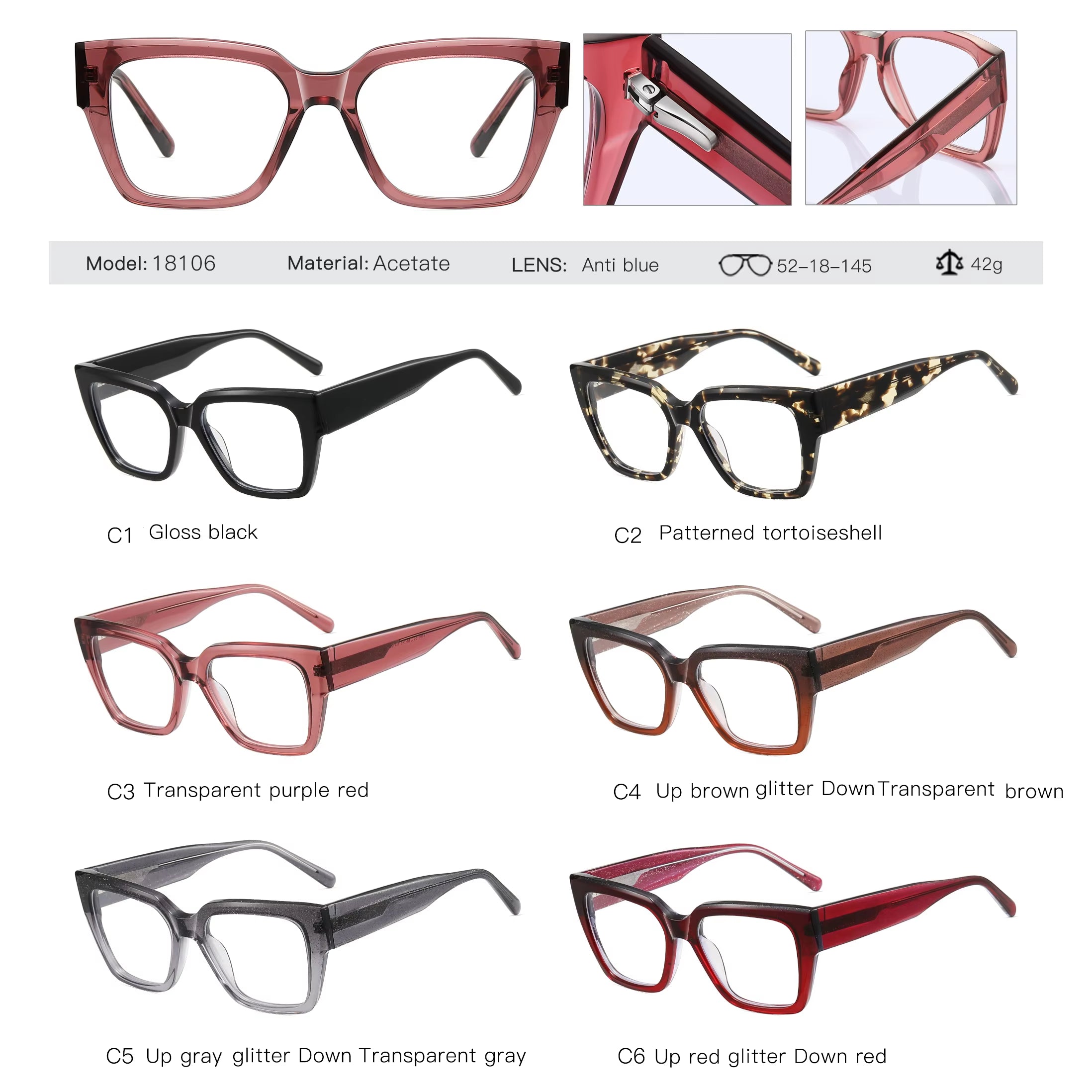  Cat Eye Acetate Spring Hinge  Eyeglasses for Women
