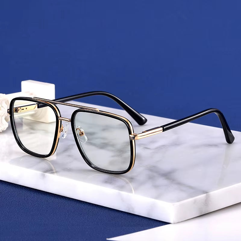 Vintage Retro TR90 Square Double Bridge Eyeglasses for Men