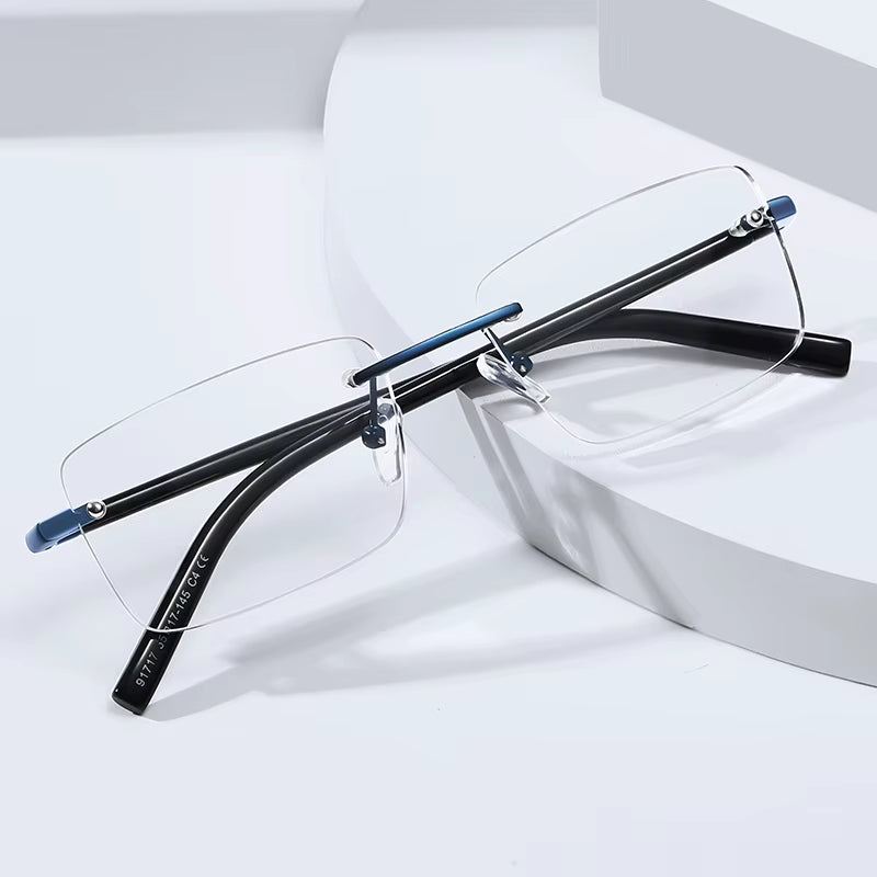 Fashion Rimless Rectangle Spring Hinge Eyeglasses for Men