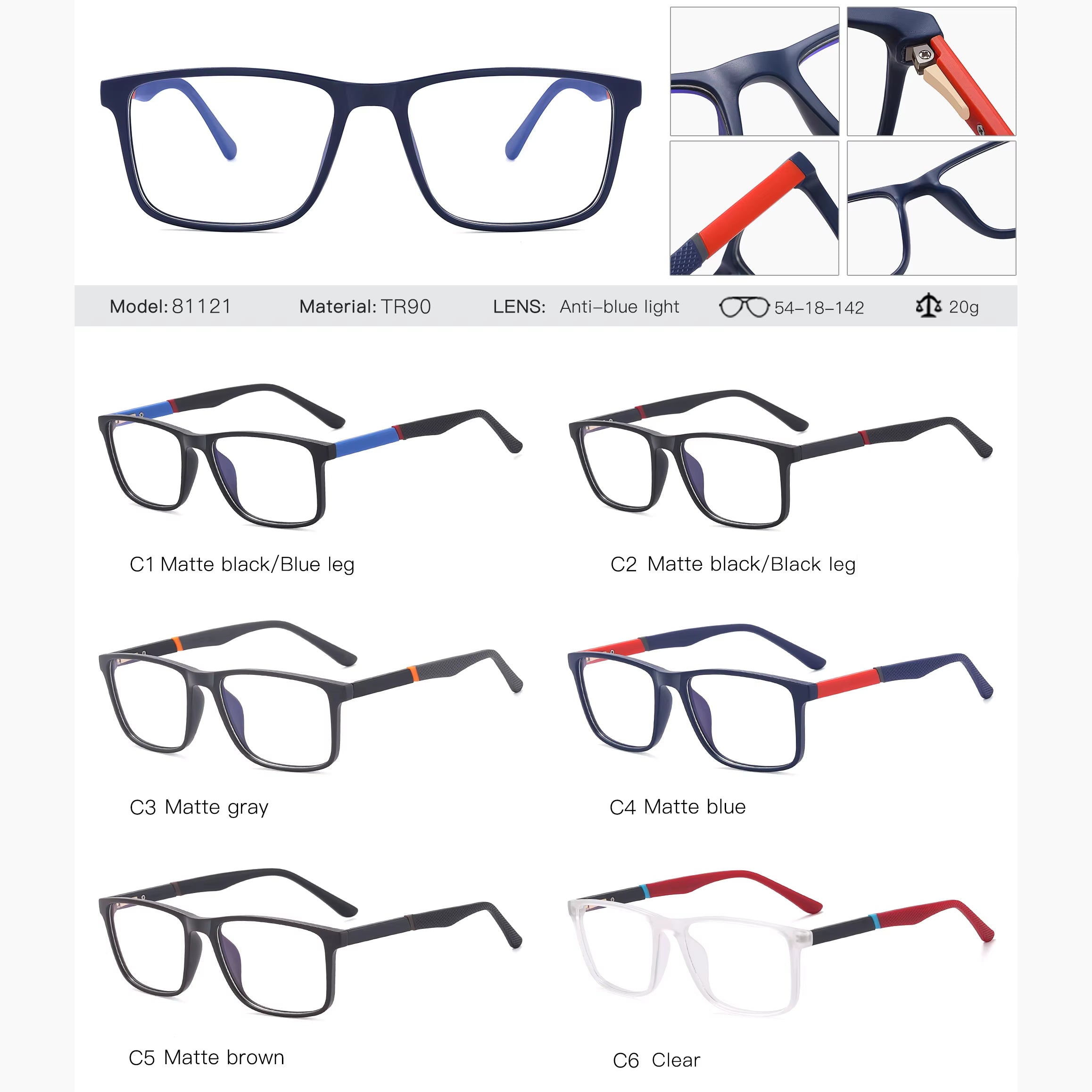  Retro TR90 Spring Hinge Eyeglasses for Men