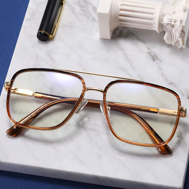 Vintage Retro TR90 Square Double Bridge Eyeglasses for Men