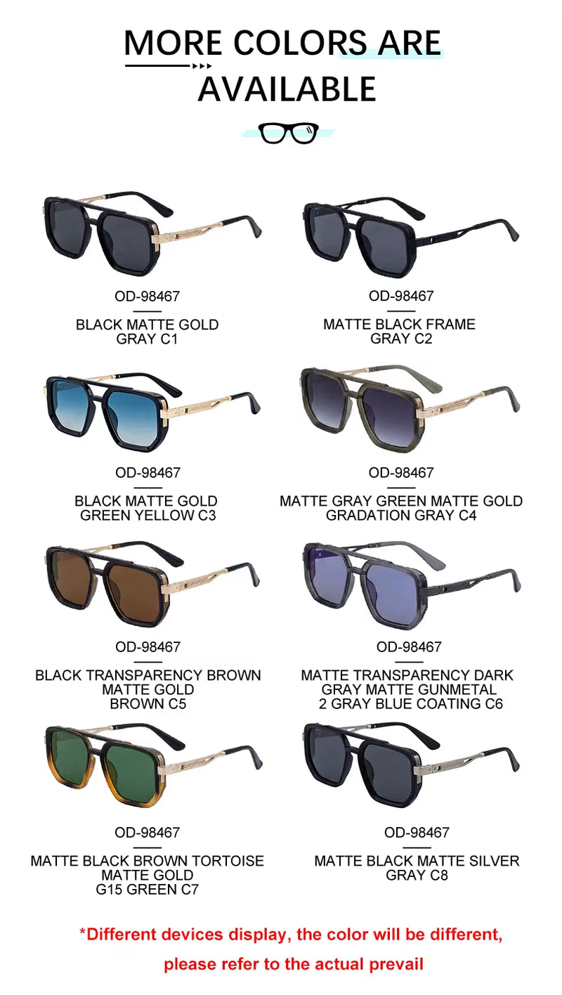  Designer Square Double Bridge PC Frame UV400 Sunglasses for Men