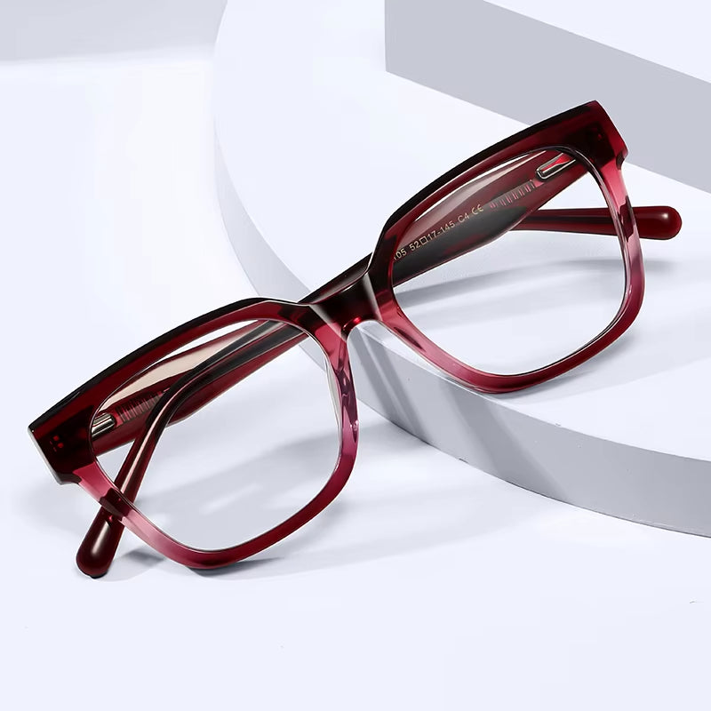 Square Acetate Spring Hinge Eyeglasses for Women