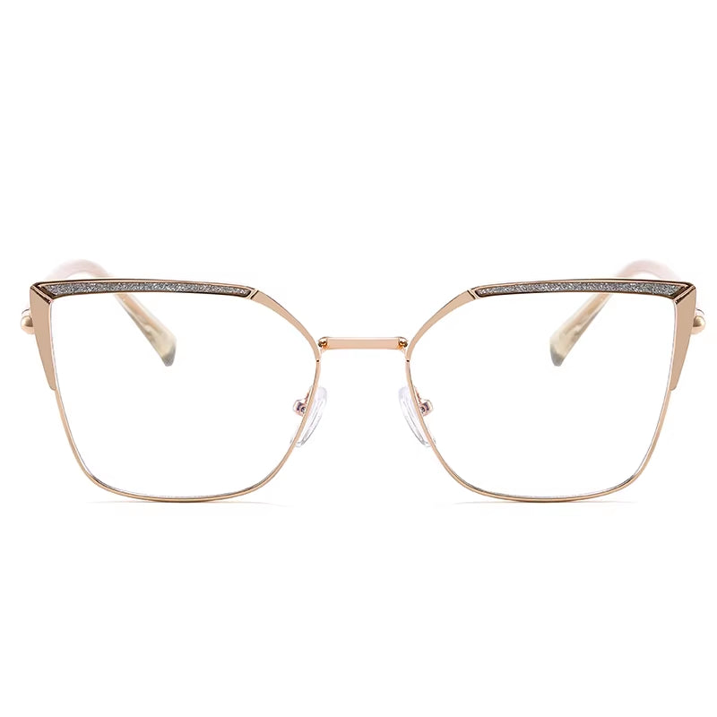Cat Eye Metal Frame Glitter Eyeglasses for Women 