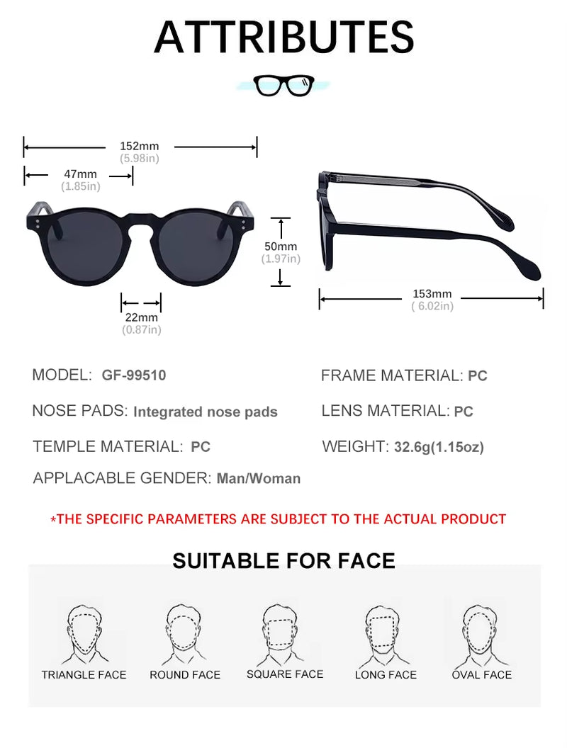 Designer Round PC Frame Pin-in Temples UV400 Sunglasses for Women 