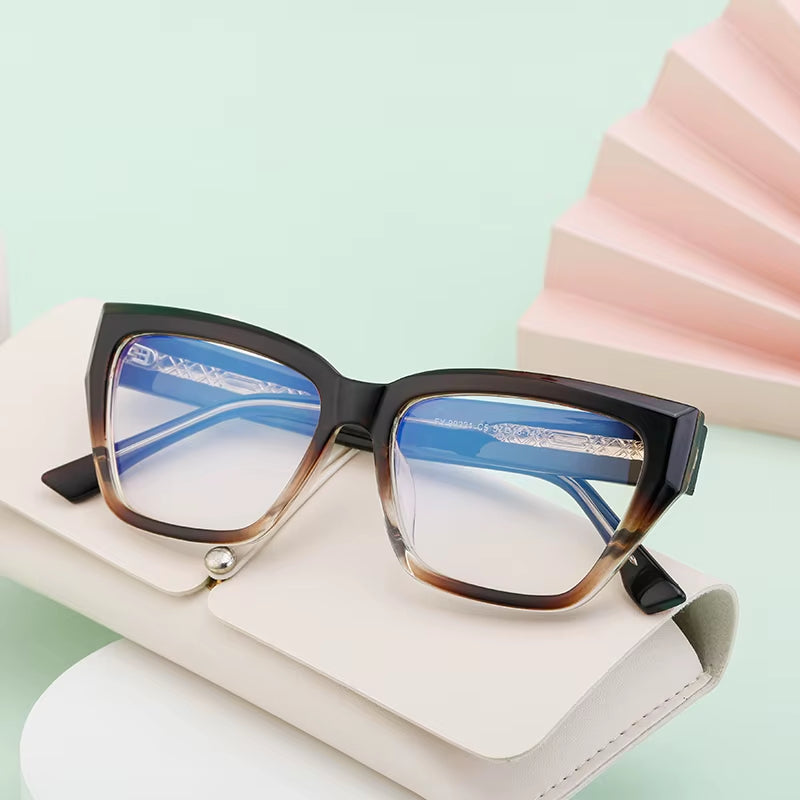 Fancy Cat Eye CP Temples Eyeglasses for Women & Men