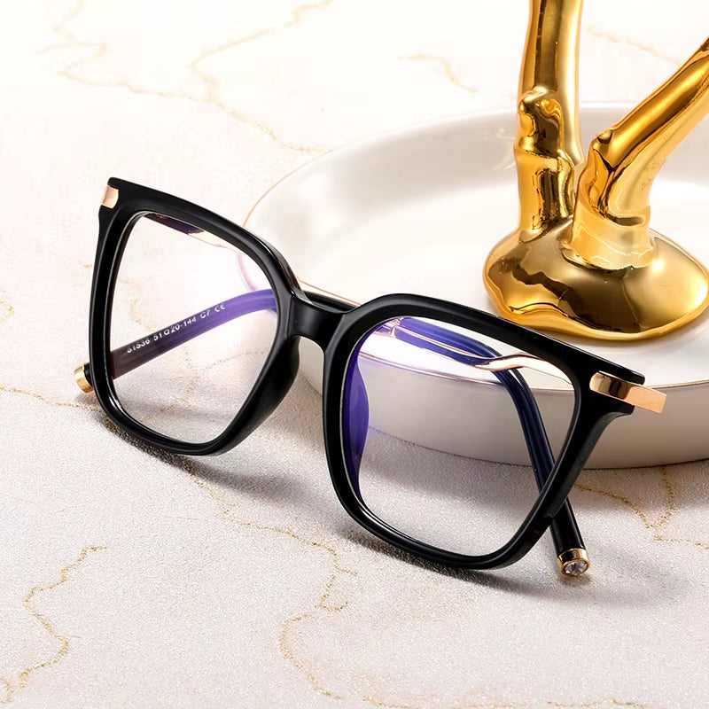 Vintage Retro TR90 Square Glitter Eyeglasses for Women 
