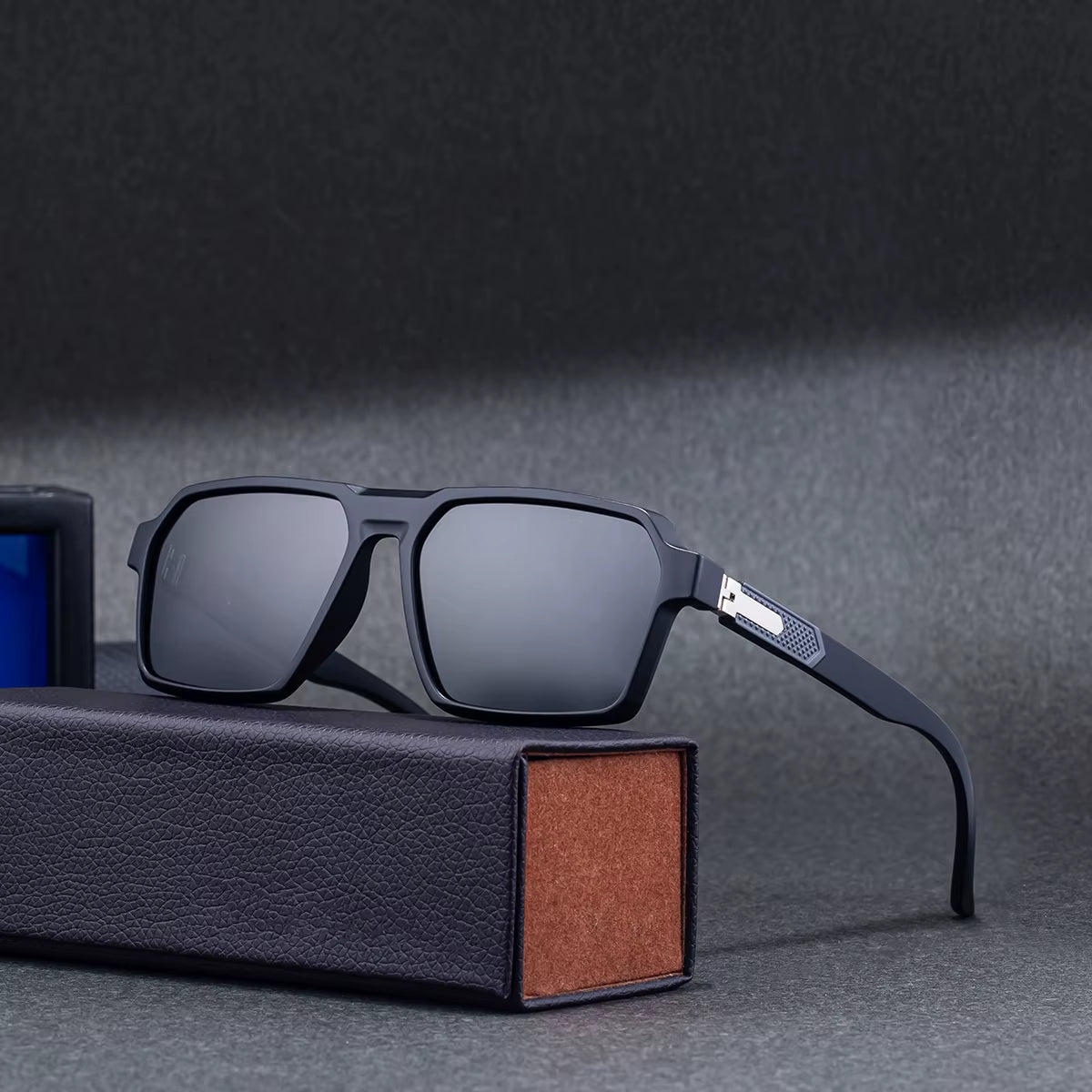  Fashion Trendy Square Double-Action Spring Hinge Polarized UV400 Sunglasses for Men