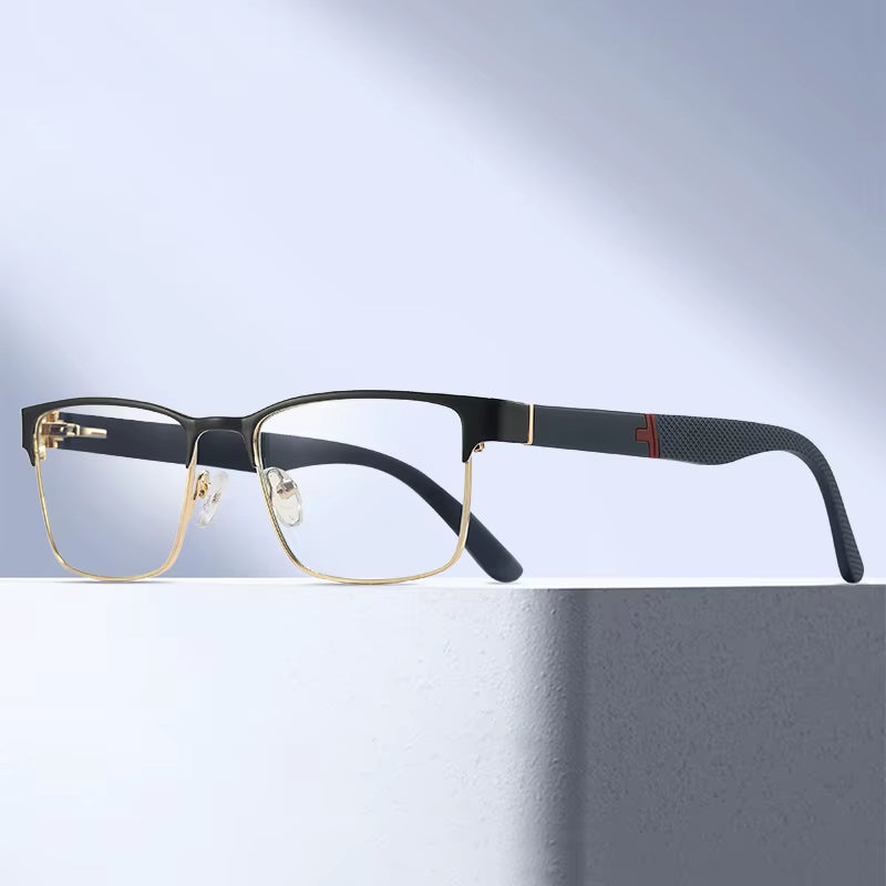  Rectangle Metal Frame TR90 Arms Spring Hinge Eyeglasses for Men