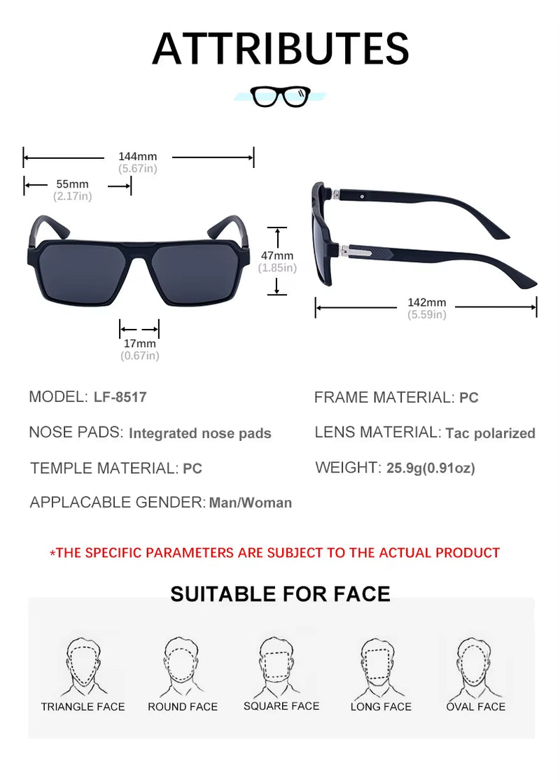  Fashion Trendy Square Double-Action Spring Hinge Polarized UV400 Sunglasses for Men