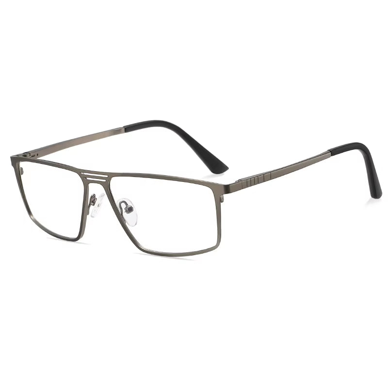 Fashion Rectangle Metal Double Bridge Spring Hinge Eyeglasses for Men