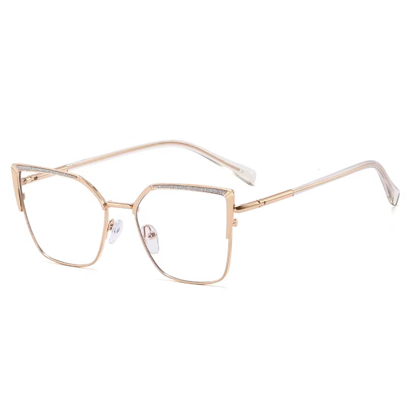 Cat Eye Metal Frame Glitter Eyeglasses for Women 