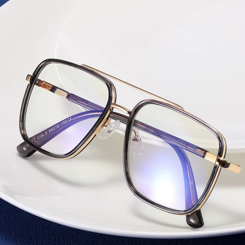 Vintage Retro TR90 Square Double Bridge Eyeglasses for Men
