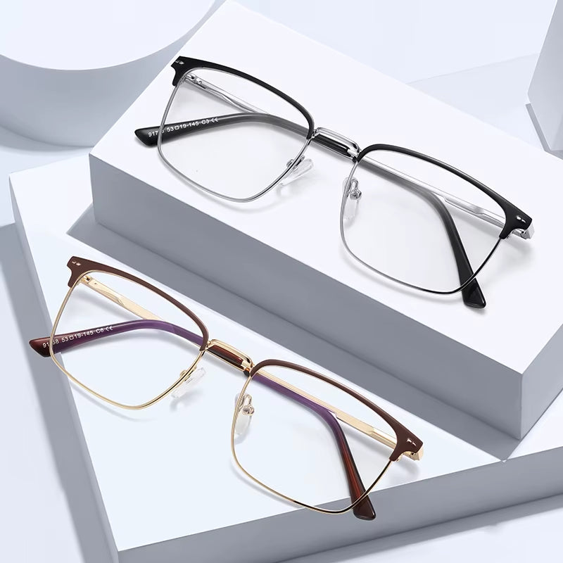 Square Metal Spring Hinge Eyeglasses for Men