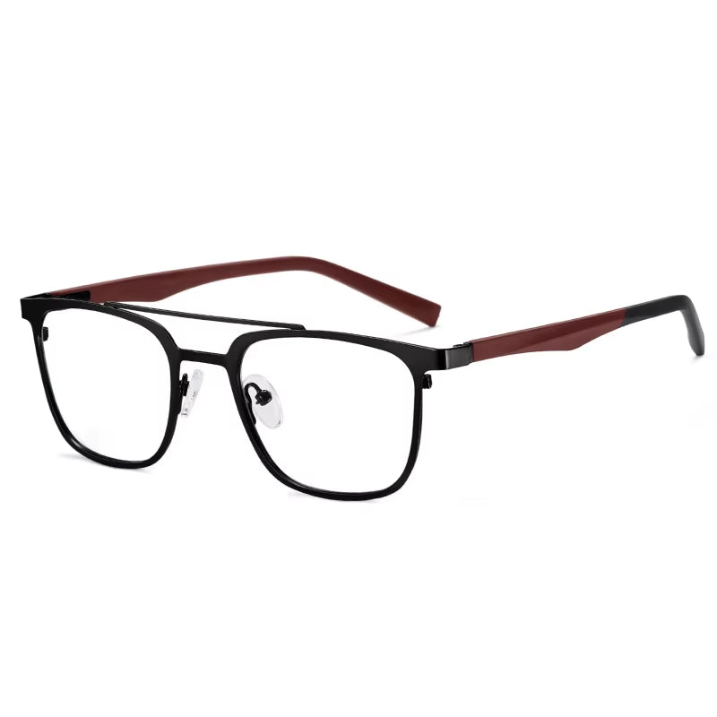 Retro Square Metal Double Bridge Spring Hinge Eyeglasses for Men