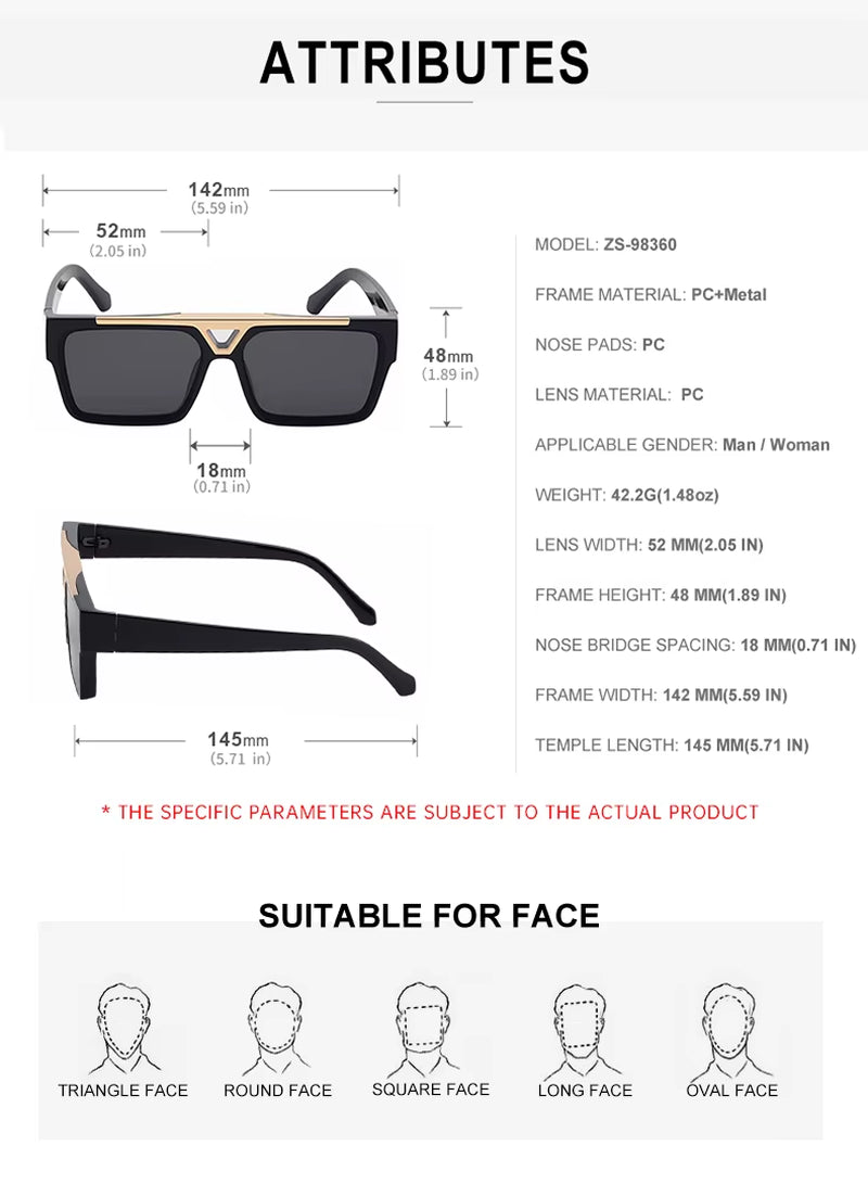 Designer Square Double Bridge UV400 Protection Sunglasses for Women & Men