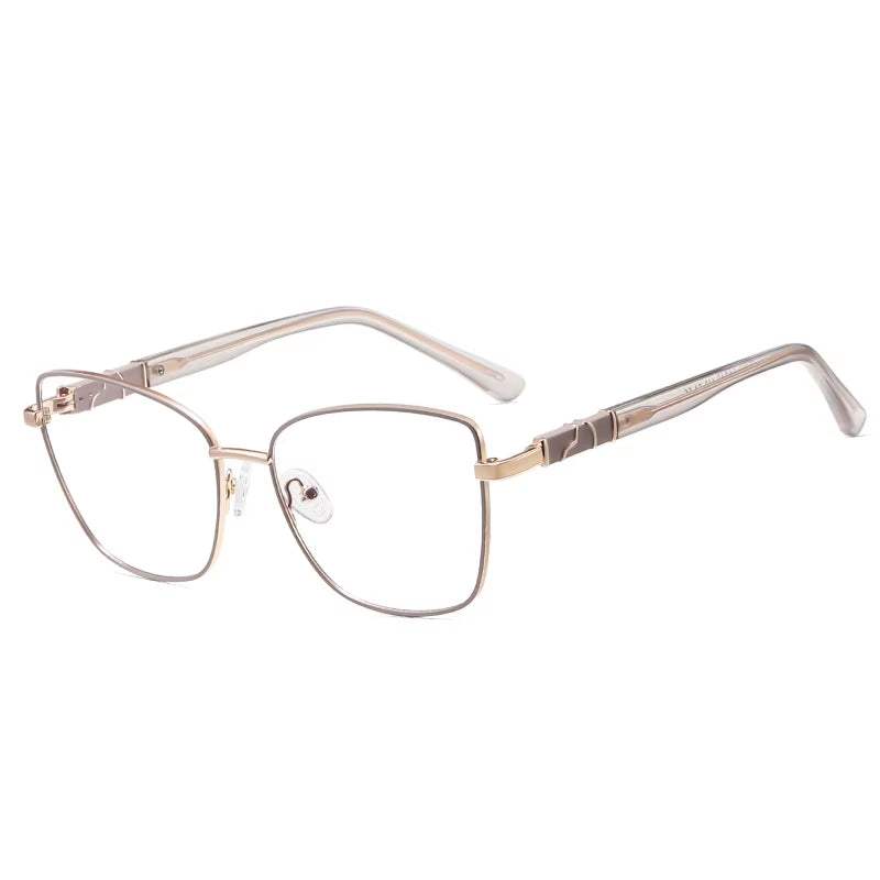 Square Metal Frame Spring Hinge Eyeglasses for Women 