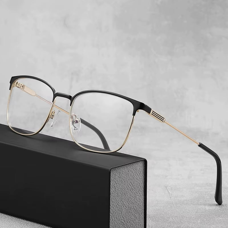 Metal Square Spring Hinge Eyeglasses for Men