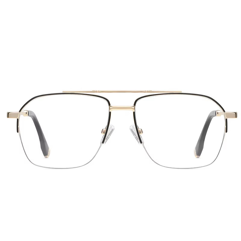  Square Semi-Rimless Double Bridge Spring Hinge  Eyeglasses for Men