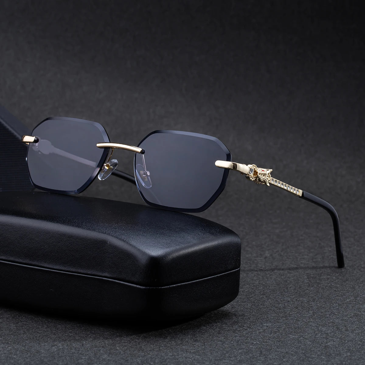  Designer Rimless Leopard Head UV400 Protection Sunglasses for Men