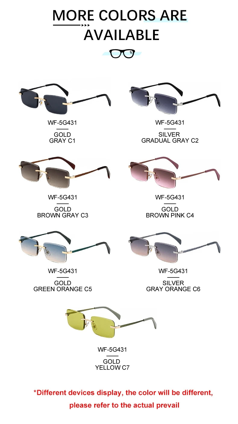 Designer Rectangle Rimless Diamond Cut Lens UV400 Sunglasses for Women
