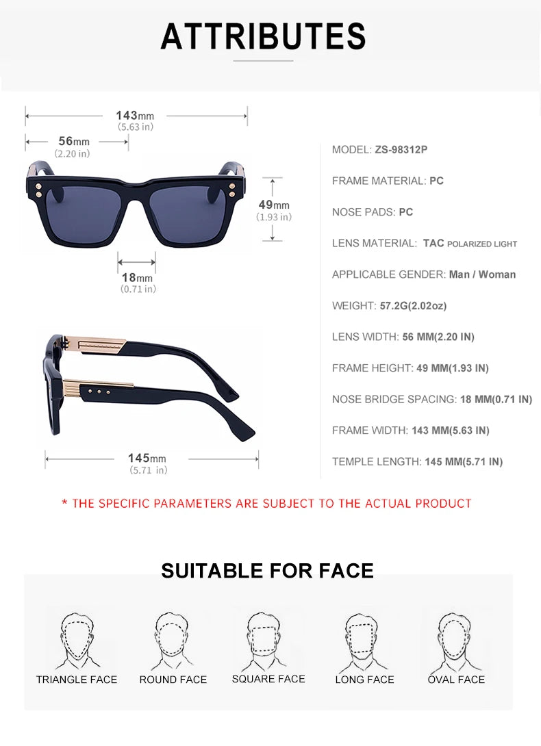 Designer Polarized Square UV400 Sunglasses for Men & Women